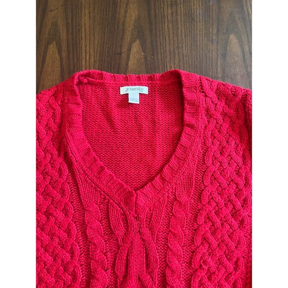 Vintage St.John's Bay Petite Red Cable Knit V-neck Long Sleeve Sweater Large - Picture 2 of 7